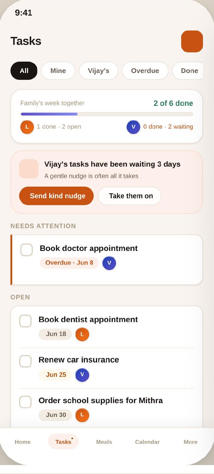 Ouralink app screen: Tasks
