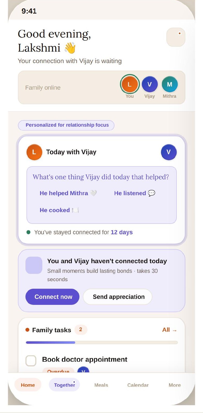 Ouralink app screen: Home · Variant A — Relationship