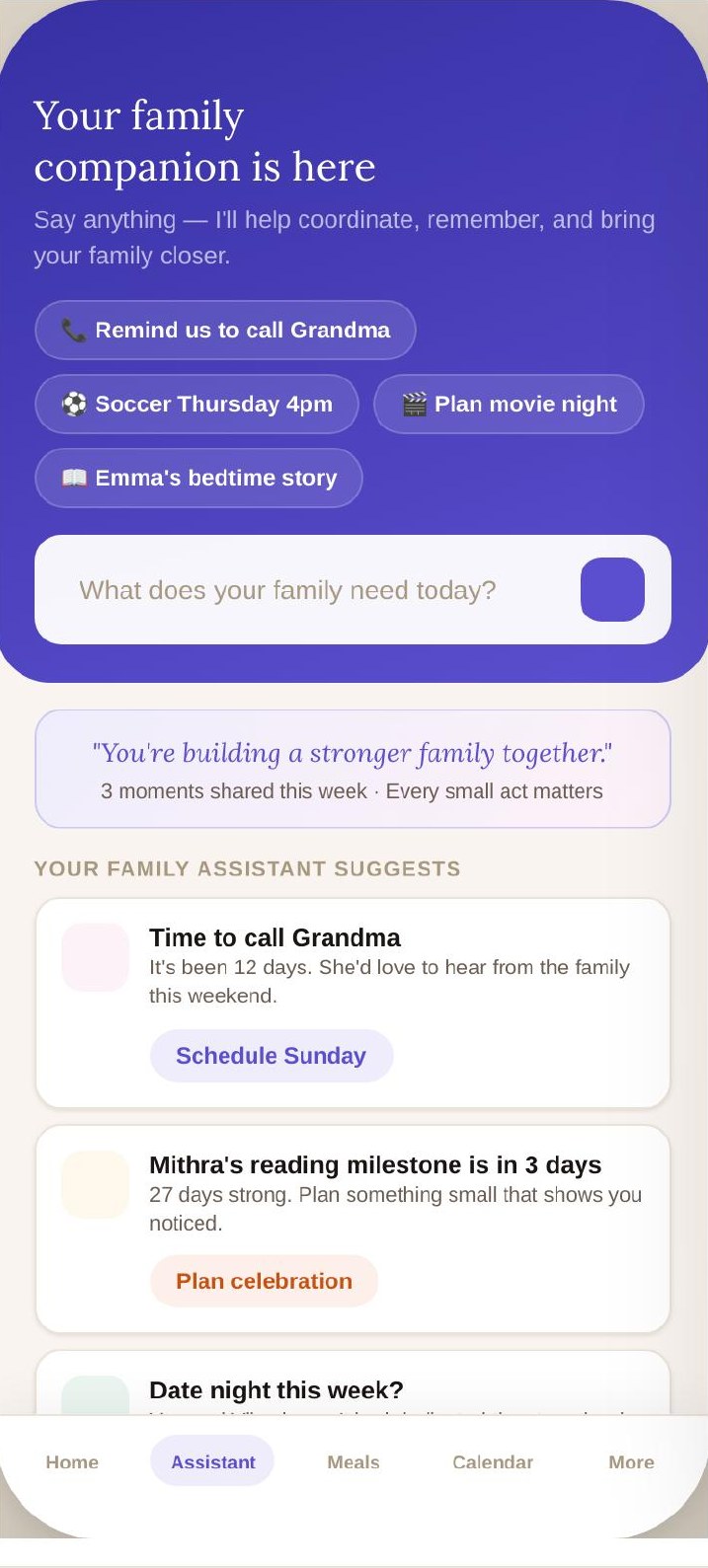 Ouralink app screen: Family Assistant