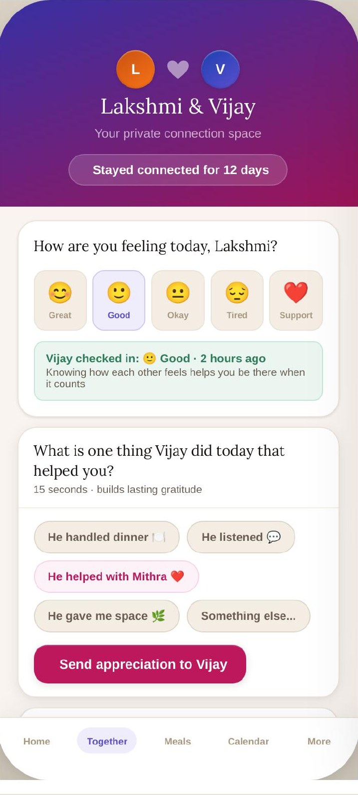 Ouralink app screen: Together — Connection