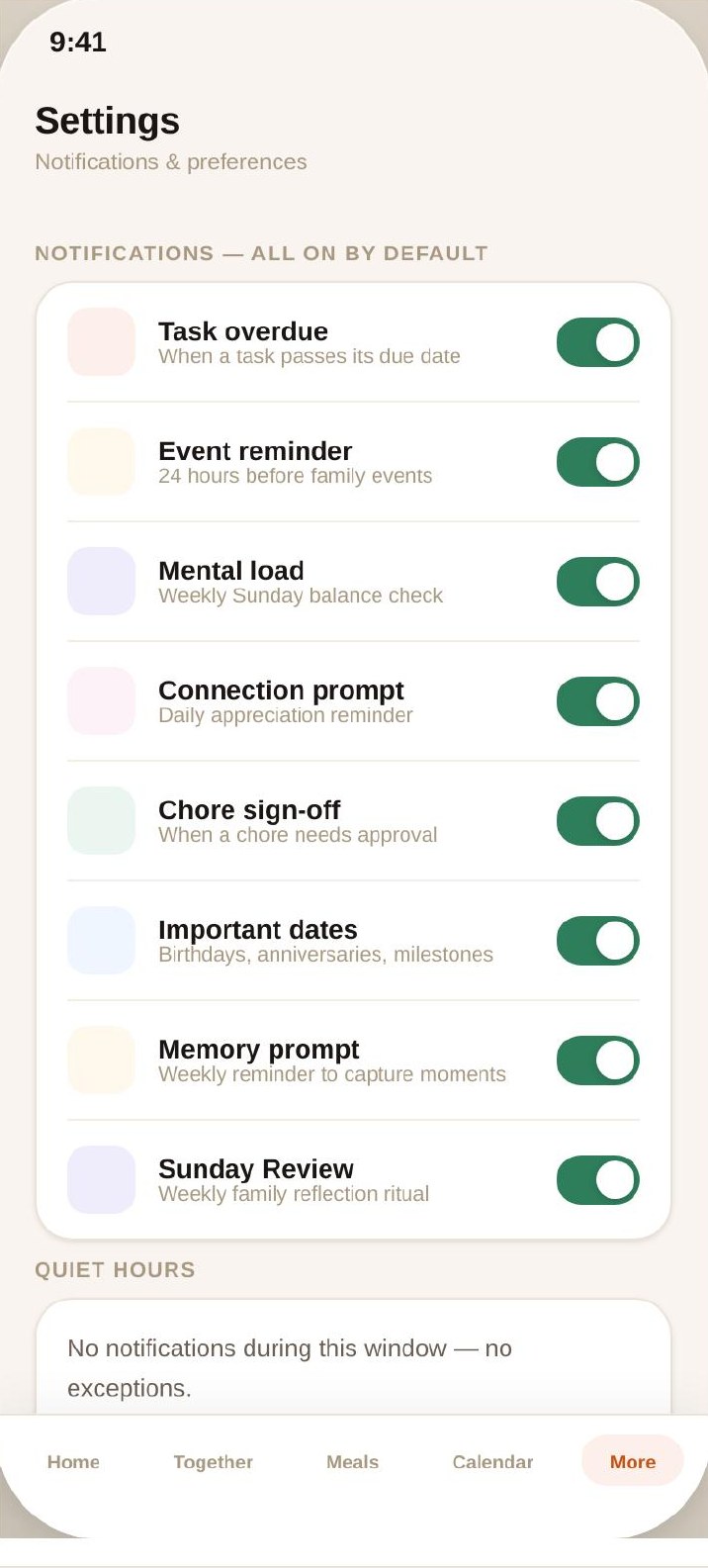 Ouralink app screen: Settings